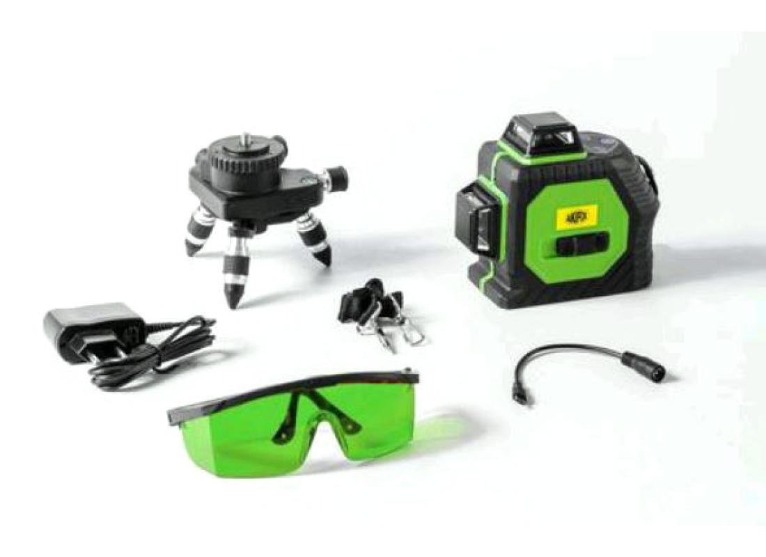Kreuzlinienlaser AKIFIX 3x360°  im Koffer mit 2 Akkus und Ladegerät und Ministativ