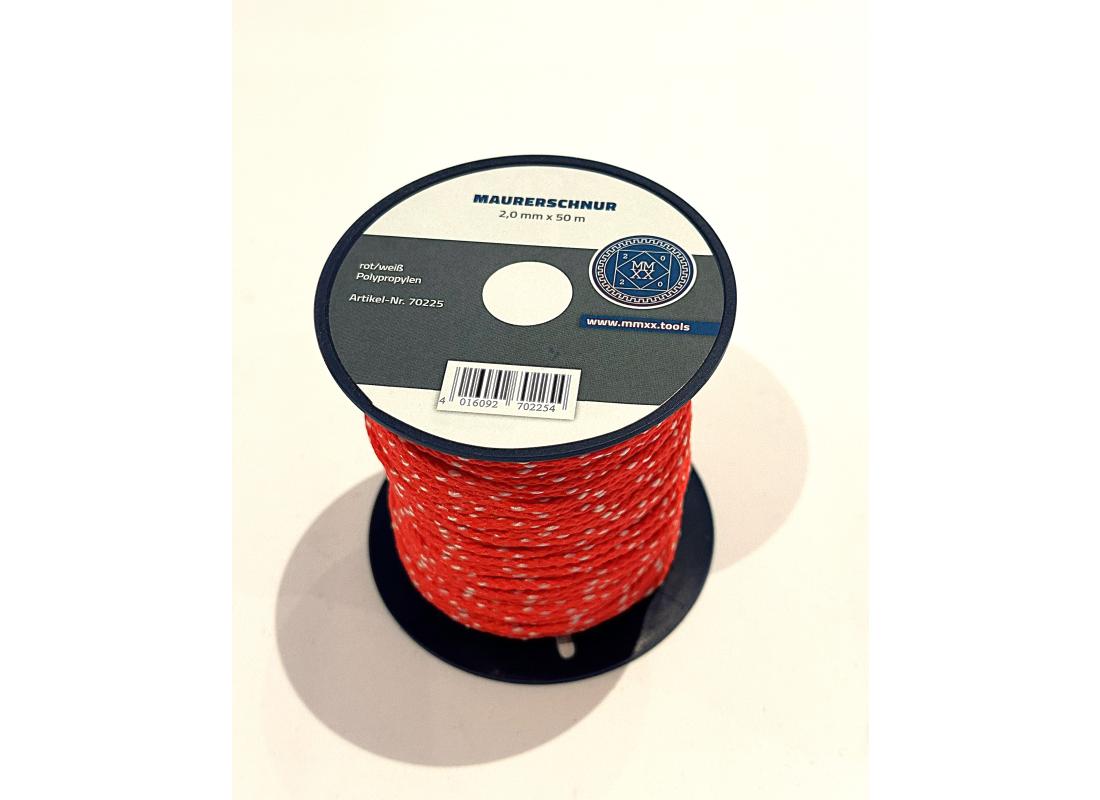 Lot-Maurerschnur 50m Rolle, 2mm, rot/weiß, Polypropylen